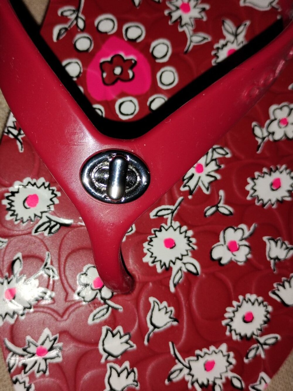 Coach Red Floral Flip Flops - Size 8 - Picture 5 of 13